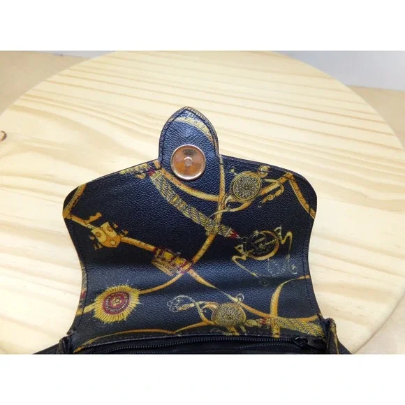 Vintage Mark Cross Equestrian Crossbody‎ Purse Black w/ Equestrian Print Small